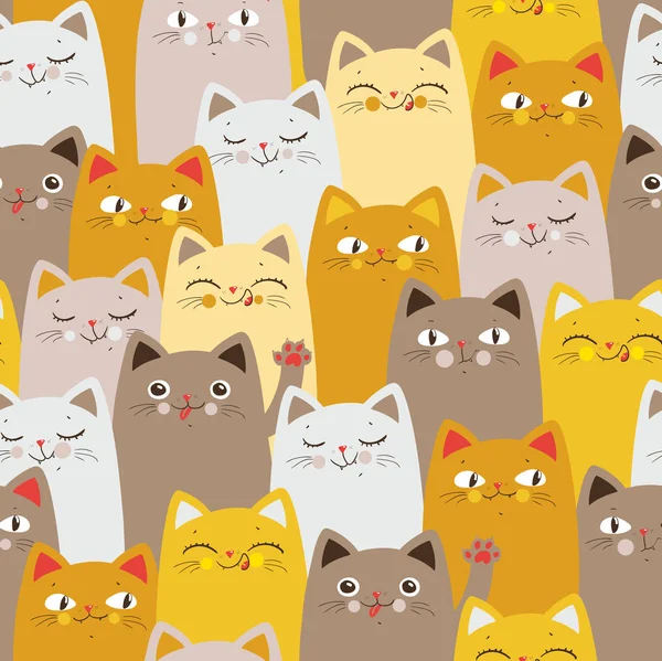 Gatos Amarelos. Desenhos animados sem costura padrão. Vetor EPS 10 — Vetor de Stock