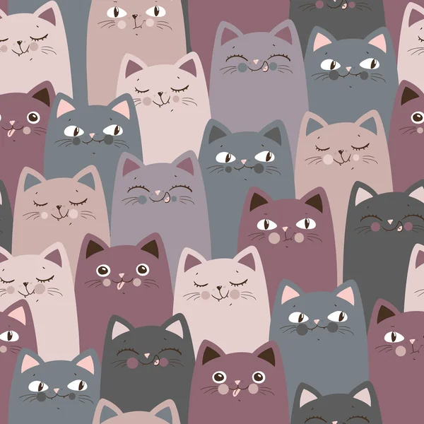 Funny Grey katter, Söt sömlös mönster bakgrund. — Stock vektor