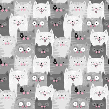 Sevimli kediler, kediler ile renkli sorunsuz desen arka plan