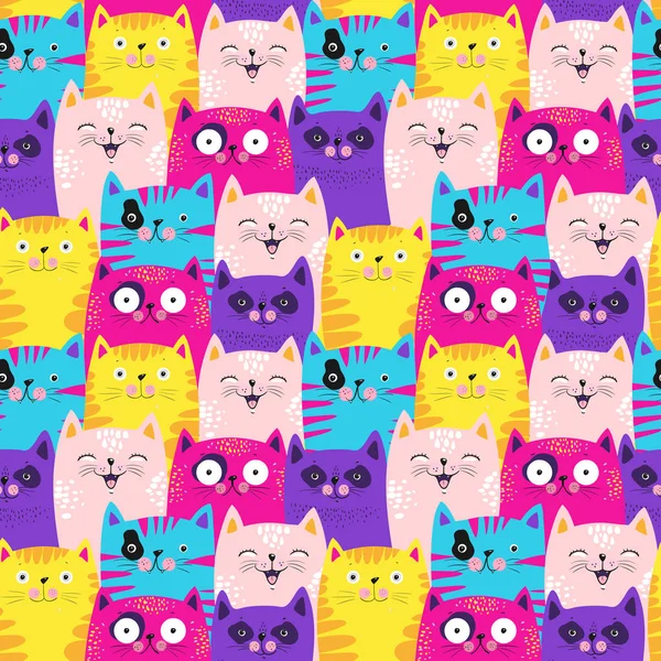 Cute cats colorful seamless pattern background — Stock Vector