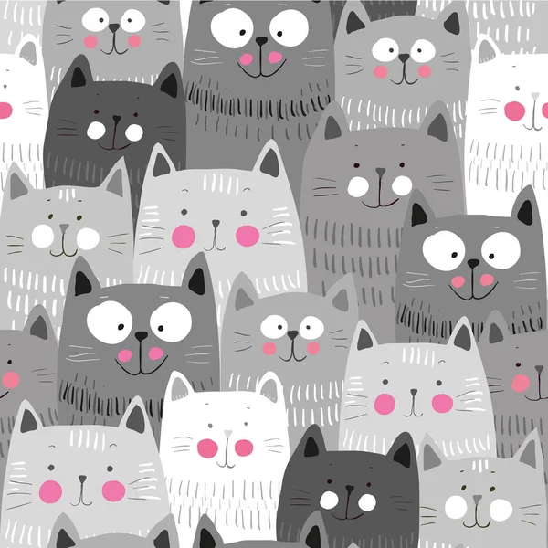Chats mignons, fond de motif sans couture coloré avec des chats — Image vectorielle