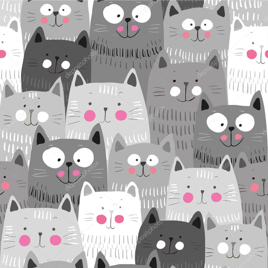 Cute cats, colorful seamless pattern background with cats