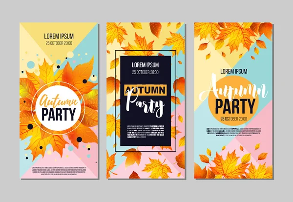 Sonbahar Partisi el ilanı şablonu harfleri, turuncu yaprakları ile ayarlayın. Poster, afiş, kart, etiket ve diğer tasarım. Vektör çizimi