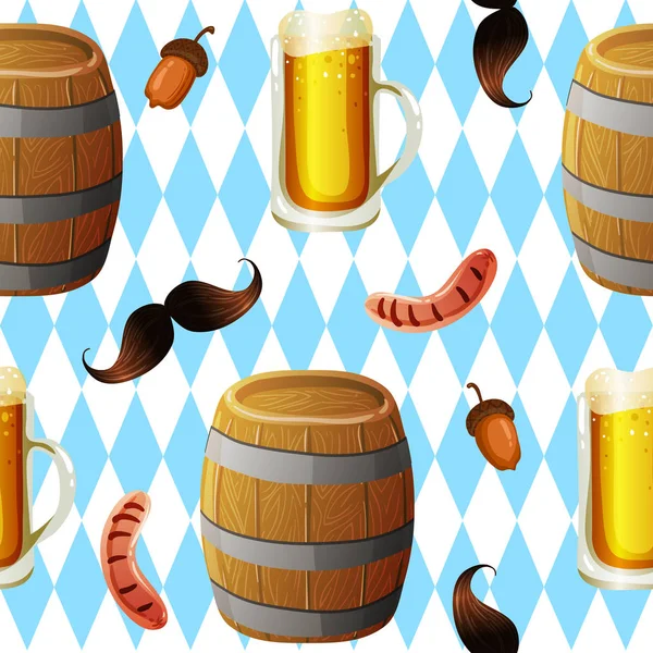 Naadloze Oktoberfest patroon achtergrond op wit. Oktoberfest achtergrond. Vector naadloze patroon. Beierse Oktoberfest vector illustratie EPS 10 — Stockvector