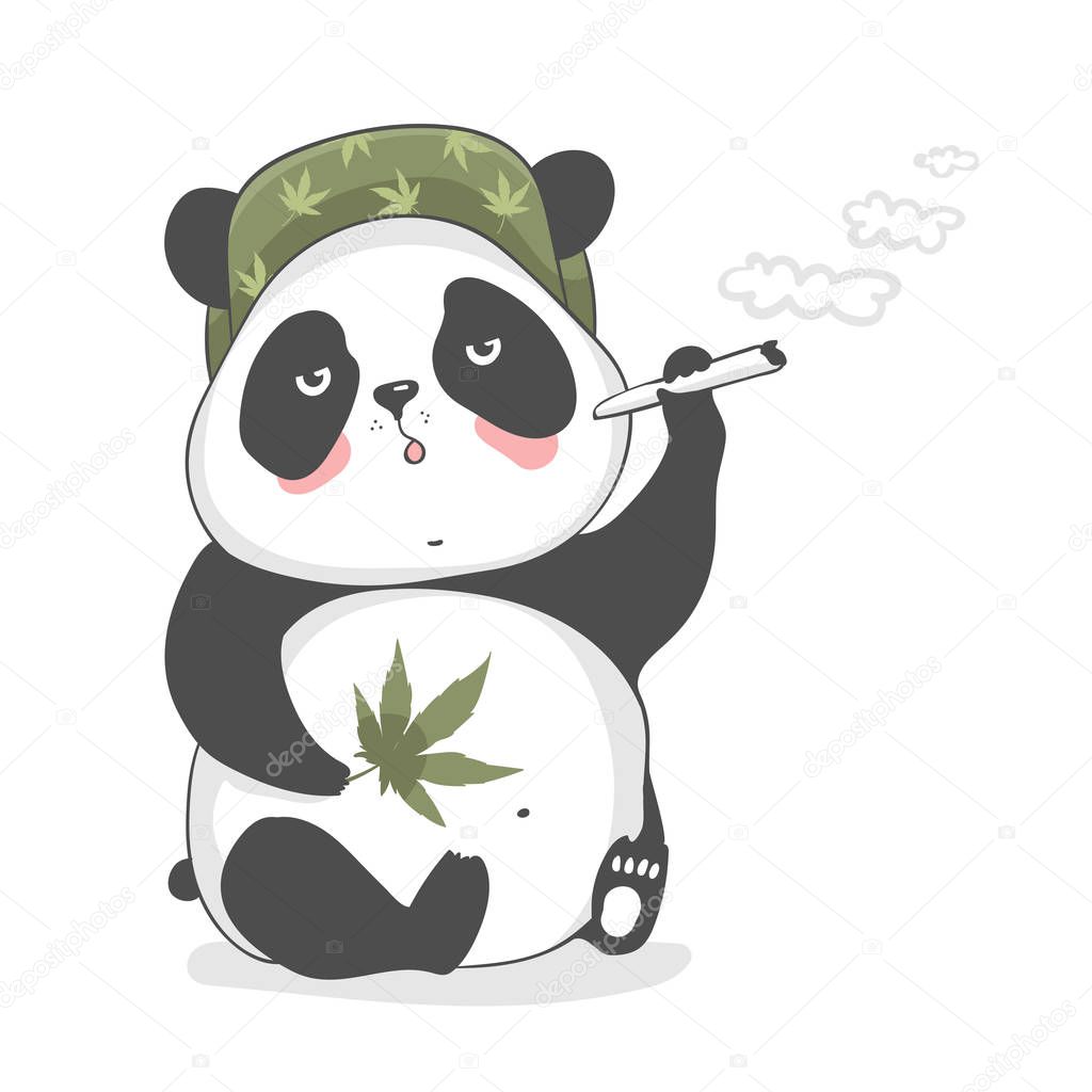 Cute panda with cannabis. Vector illustration EPS 10