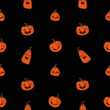 Sevimli kabaklar ve diğer cadılar bayramı elemanları ile Halloween sorunsuz desen. Cadılar Bayramı vektör arka plan. Eps 10