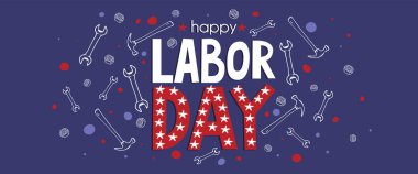 Amerika Birleşik Devletleri ulusal bayrak renkleri ve yazı metni Happy Labor Day afiş. Vektör illüstrasyon Eps10