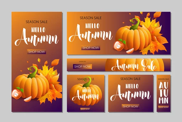 Sonbahar satış flyer şablonu ile yazı, turuncu kümesi bırakır. Sonbahar promosyon. Poster, afiş, kart, etiket ve diğer tasarım. Vektör çizim