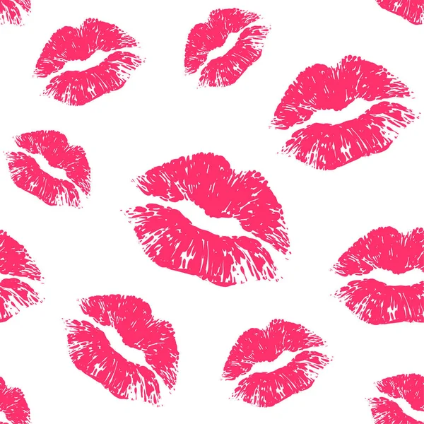 Vektor rosa nahtloses Muster auf weißem Hintergrund. Lippenabdrücke — Stockvektor
