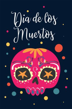 Dia de Los Muertos, Meksika Ölüler Günü, harflerle tebrik kartları seti, çiçekler, kafatası