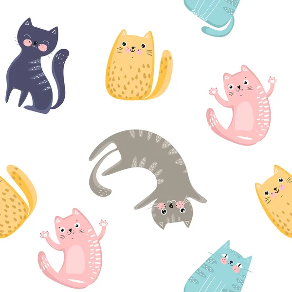 Seamless pattern with cute colorful cats. Great for fabric, textile, wrapping paper, wallpaper and other. Vector illustration EPS10 — Stock Vector