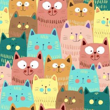 Sevimli kediler renkli sorunsuz desen arka plan, Eps 10