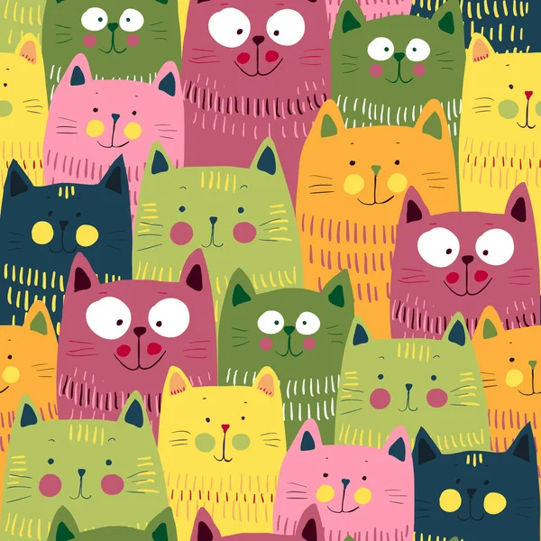 Cute cats colorful seamless pattern background. EPS 10 — Stock Vector