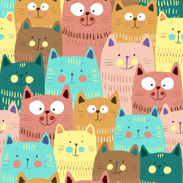 Cute cats colorful seamless pattern background, EPS 10 — Stock Vector