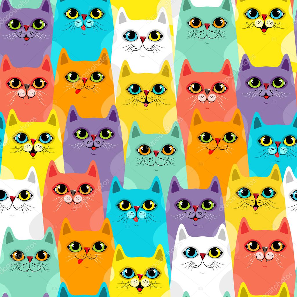 Cute cats colorful seamless pattern background, EPS 10