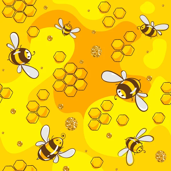 Симпатичный бесшовный рисунок с летающими пчёлами. Векторная иллюстрация EPS10 — стоковый вектор