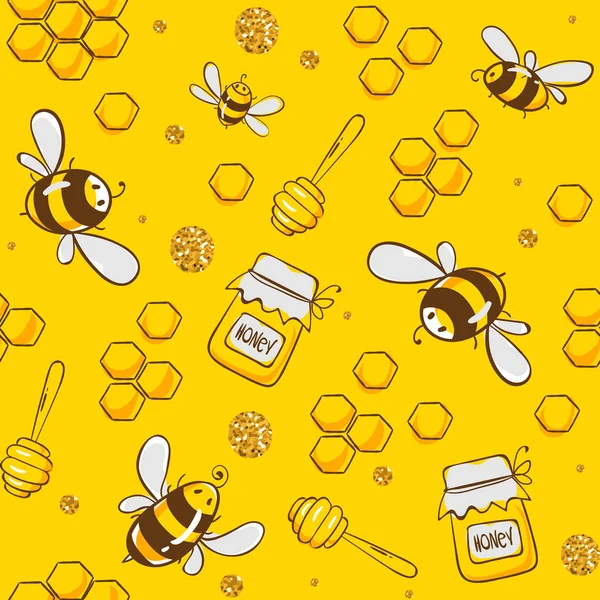Carino modello senza soluzione di continuità con le api volanti. Illustrazione vettoriale EPS10 — Vettoriale Stock