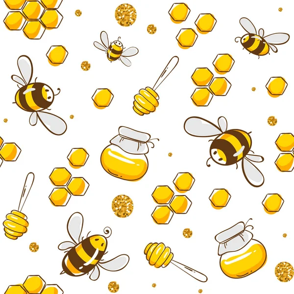 Schattig naadloos patroon met vliegende bijen. Vector illustratie Eps10 — Stockvector