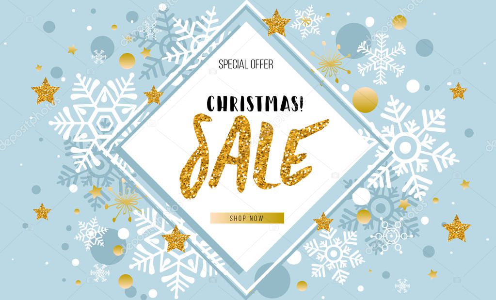 Christmas, new year, winter sale banner. Poster, background, flyer, invitation card, template design with winter elements. Vector illustration EPS 10