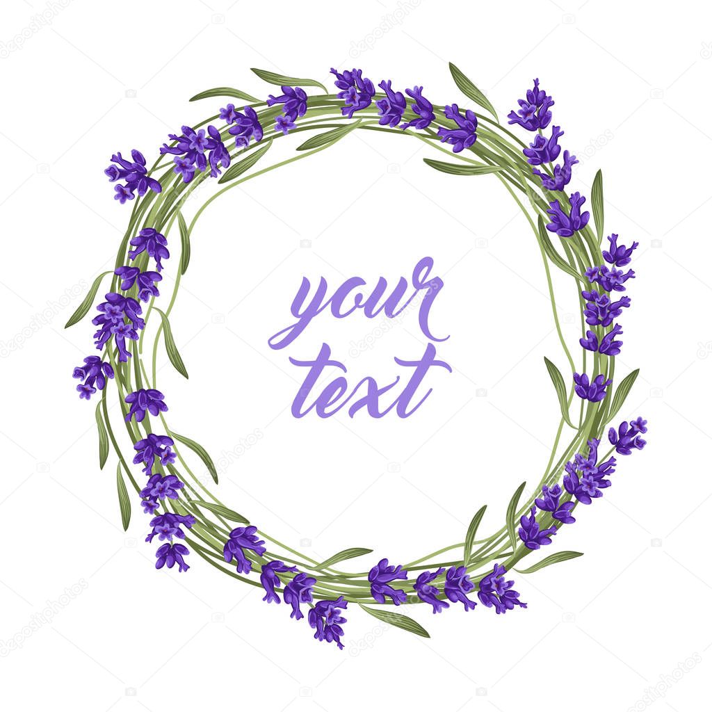 The lavender wreath with frame of flowers. vector EPS 10