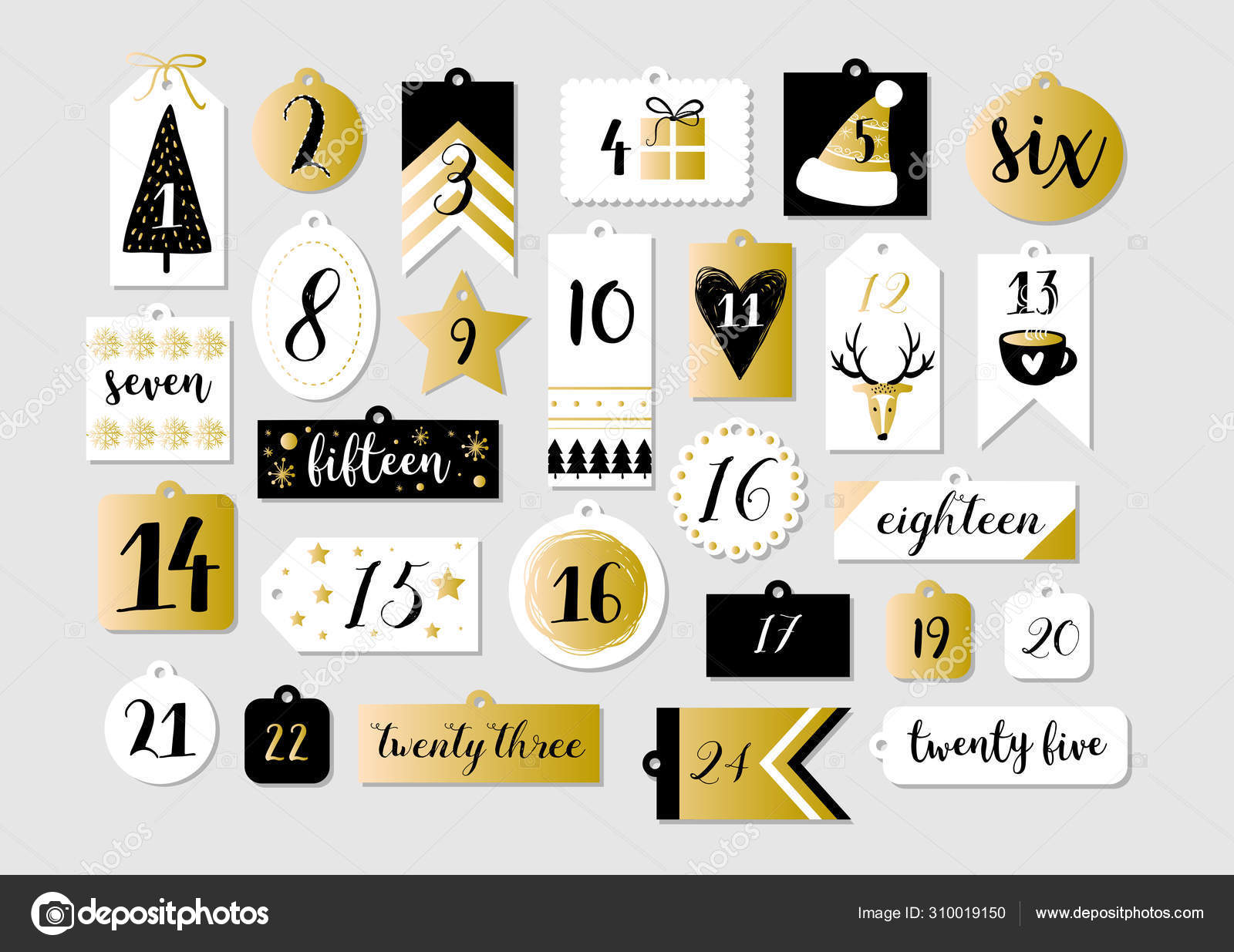 Abstract printable tags collection for Christmas New Year Advent