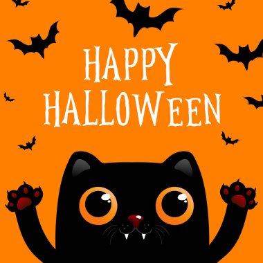 Cadılar Bayramı gazetesi arka planda siyah kediyle kesilmiş. Cadılar Bayramı için tebrik kartı, ilan, poster ya da davetiye şablonu. Vektör illüstrasyonu Eps 10