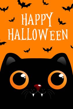 Cadılar Bayramı gazetesi arka planda siyah kediyle kesilmiş. Cadılar Bayramı için tebrik kartı, ilan, poster ya da davetiye şablonu. Vektör illüstrasyonu Eps 10