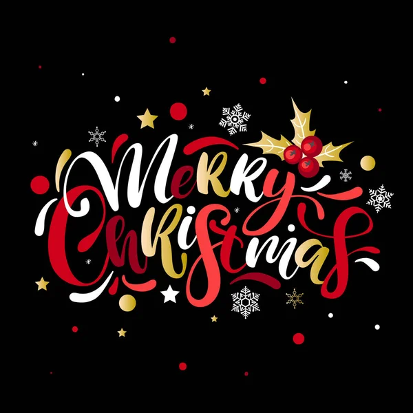 Merry Christmas colorful hand drawn lettering with mistletoe isolated on white. Vector illustration. Christmas lettering — Stock Vector