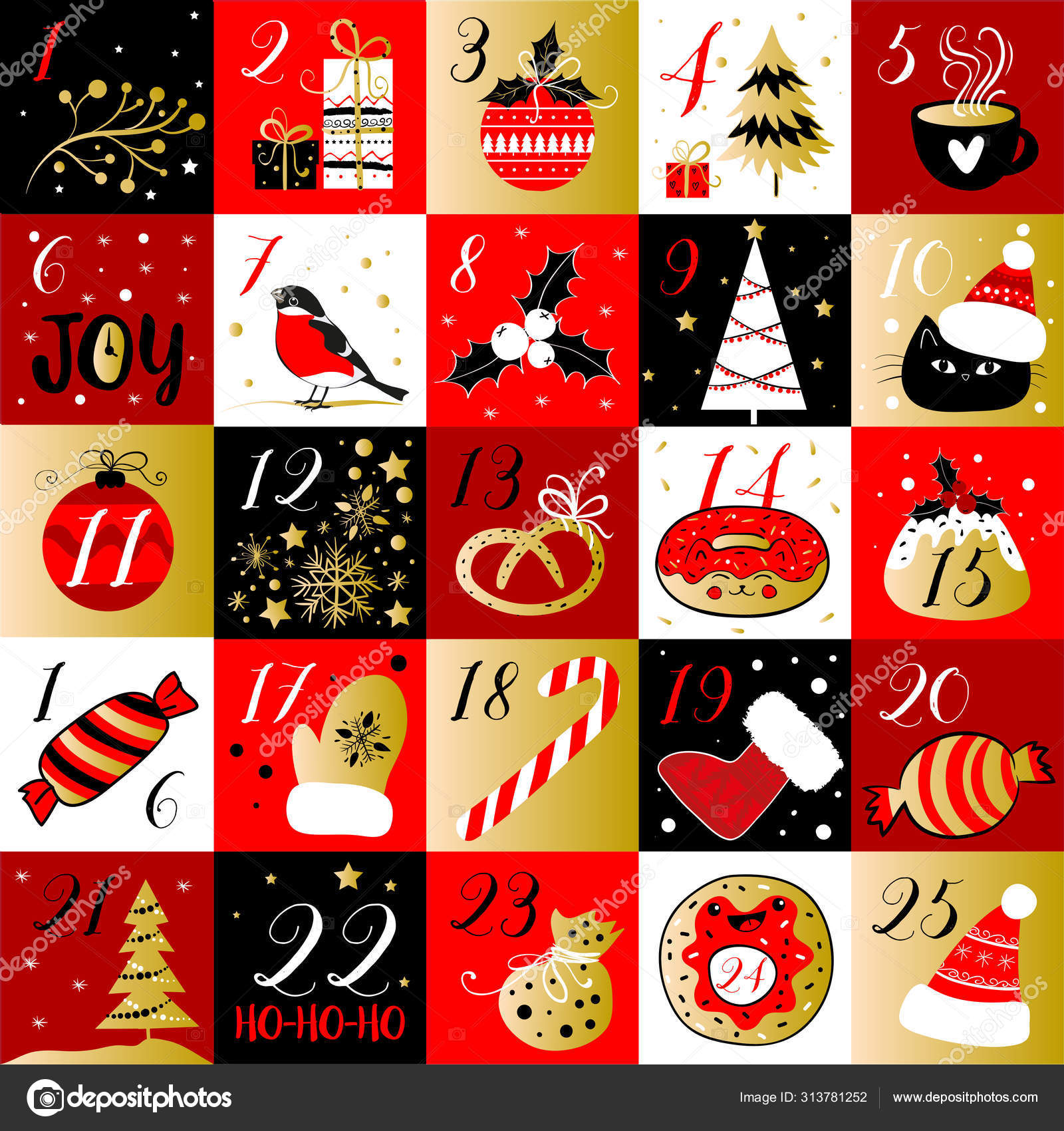 Abstract printable tags collection for Christmas New Year Advent