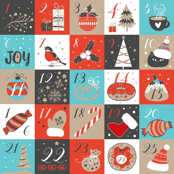 Abstract printable tags collection for Christmas, New Year. Advent calendar. Vector illustration. Merry Holidays — Stock Vector