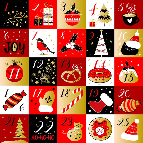 Abstract printable tags collection for Christmas, New Year. Advent calendar. Vector illustration. Merry Holidays — Stock Vector