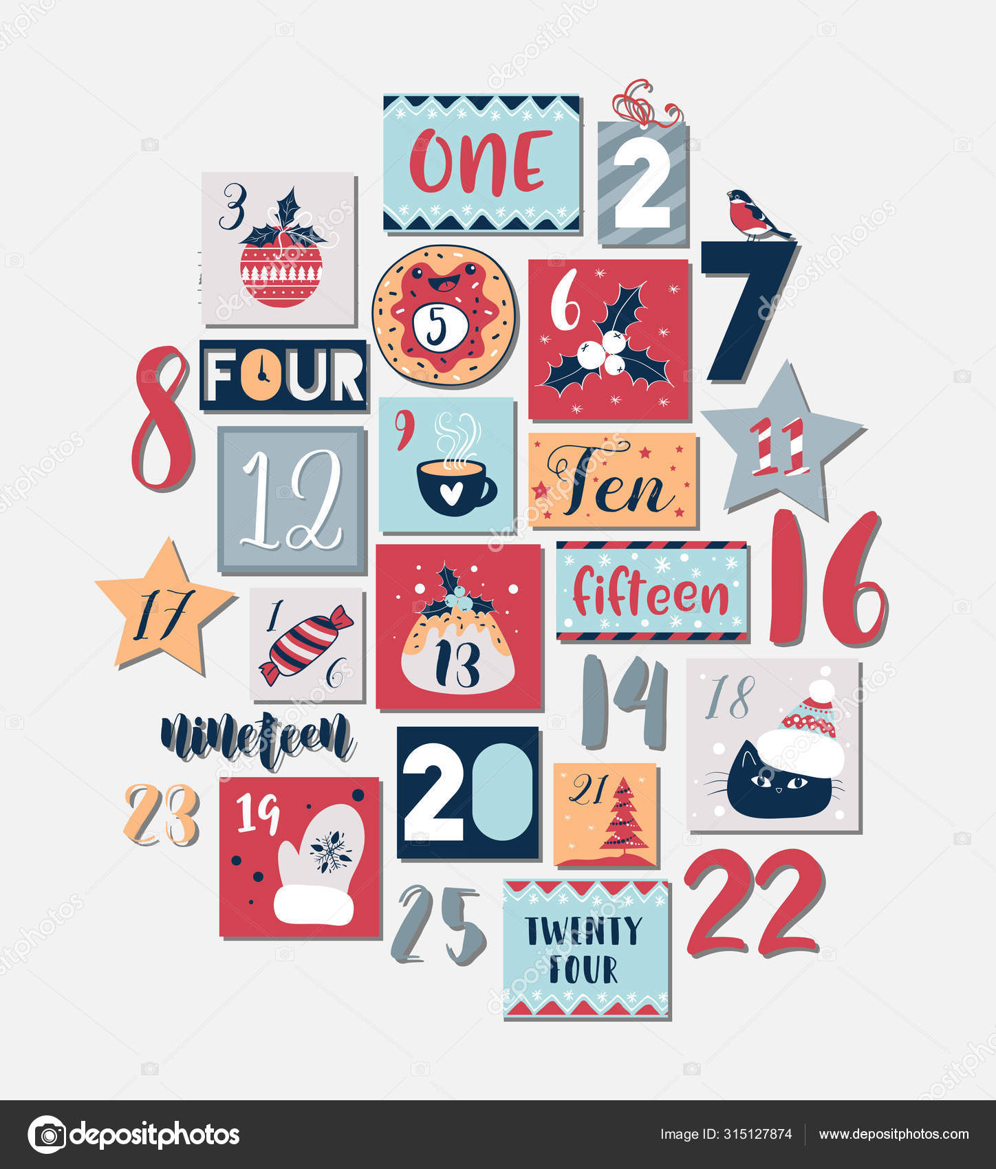 Abstract printable tags collection for Christmas New Year Advent