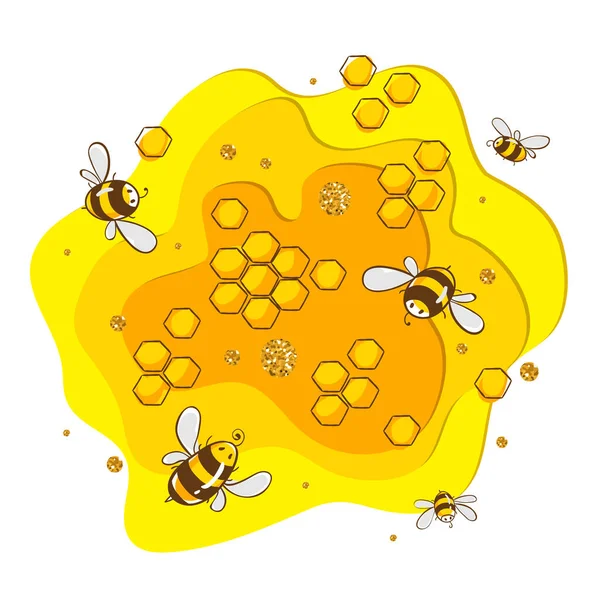 Горизонтальное знамя с пчелиными расческами. Мед изолирован на желтом фоне. Векторная иллюстрация EPS10 — стоковый вектор