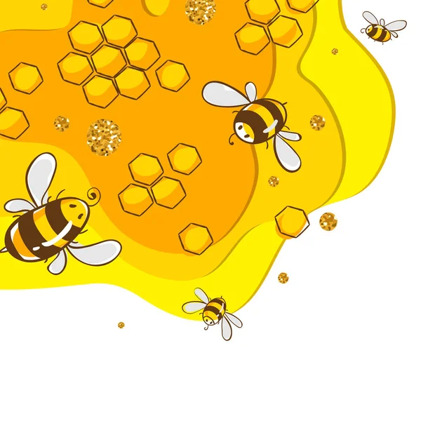 Горизонтальное знамя с пчелиными расческами. Мед изолирован на желтом фоне. Векторная иллюстрация EPS10 — стоковый вектор