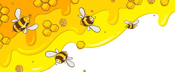 Горизонтальное знамя с пчелиными расческами. Мед изолирован на желтом фоне. Векторная иллюстрация EPS10. поместите свой текст здесь — стоковый вектор