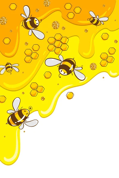 Vertikales Banner mit Bienenwaben. Honig isoliert auf gelbem Hintergrund. Vektorabbildung eps10 — Stockvektor