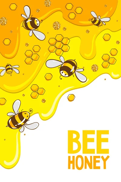 Вертикальное знамя с пчелиными расческами. Мед изолирован на желтом фоне. Векторная иллюстрация EPS10 — стоковый вектор
