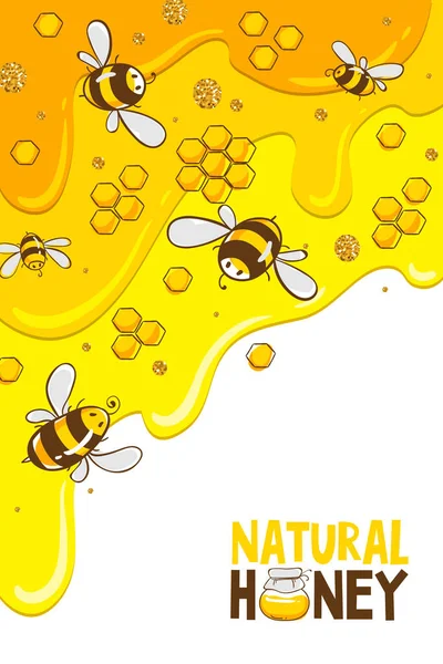 有蜜蜂梳子的垂直横幅。 蜂蜜在黄色背景上分离。 矢量说明第10部分 — 图库矢量图片