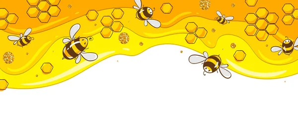 Горизонтальное знамя с пчелиными расческами. Мед изолирован на желтом фоне. Векторная иллюстрация EPS10. поместите свой текст здесь — стоковый вектор