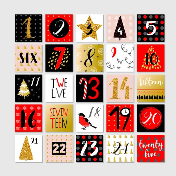Colección de etiquetas imprimibles abstractas para Navidad, Año Nuevo. Calendario de Adviento. Ilustración vectorial. Felices Fiestas — Vector de stock