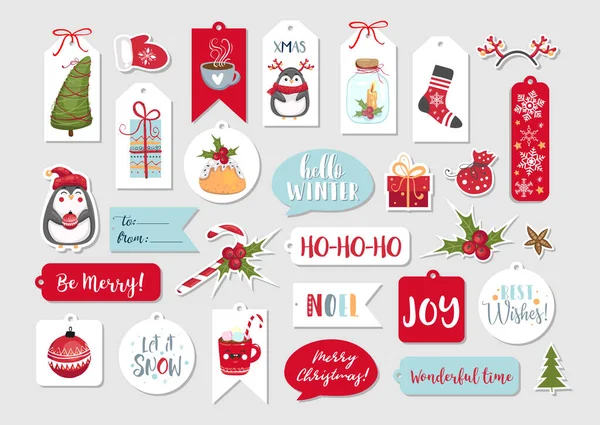 Abstract printable tags collection for Christmas, New Year. Advent calendar. Vector illustration. Merry Holidays — Stock Vector