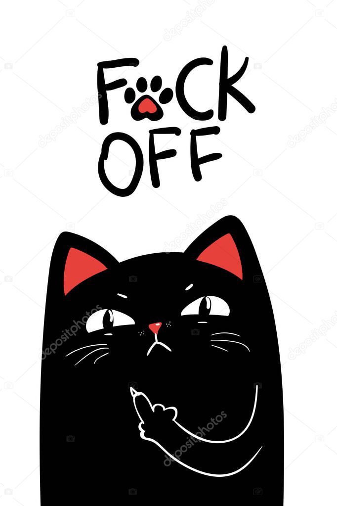 middle finger black cat. Vector illustration EPS 10