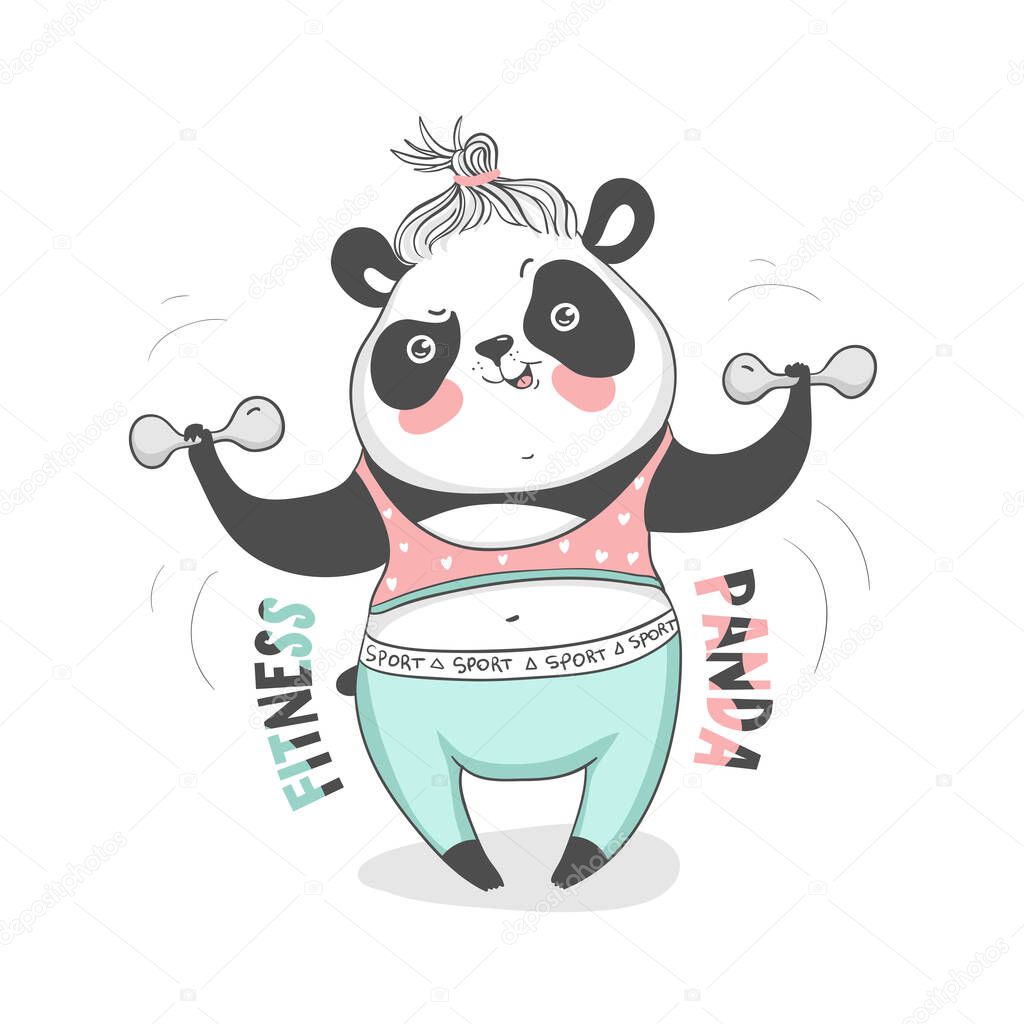 Fitness panda in sport clothes, design for your t-shirt, poster, cup, bag and other vector EPS 10
