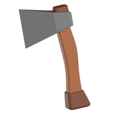 Kamp 3d simge balta aracı basit ahşap saplı parıldıyor