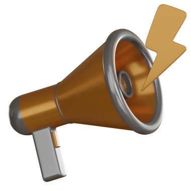 Megafon ve yıldırımlı 3D uyarı simgesi