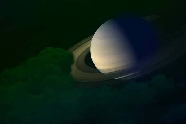 Saturne Près Terre Sur Ciel Nocturne Nuage Silhouette Arrière Eléments — Photo