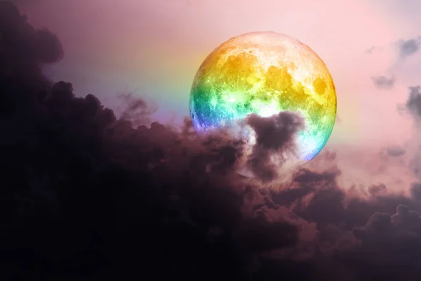 Rainbow Moon Back Dark Magenta Cloud Sea Eléments Cette Image — Photo