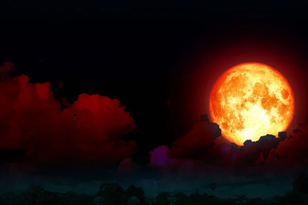 Полная Клубничная Луна Назад Силуэт Облако Ночном Небе Элементы Этого — стоковое фото