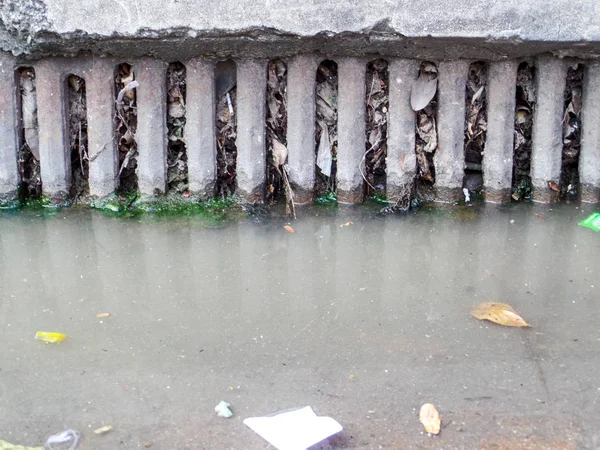 water cannot drain because drainage clogs by waste and garbage and dry leaves