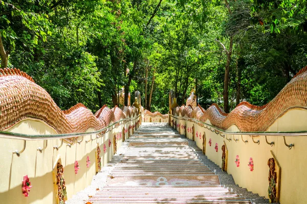 Naga Tailandesa Arte Escalera Hormigón Camino Colina Abajo Pie Montaña — Foto de Stock